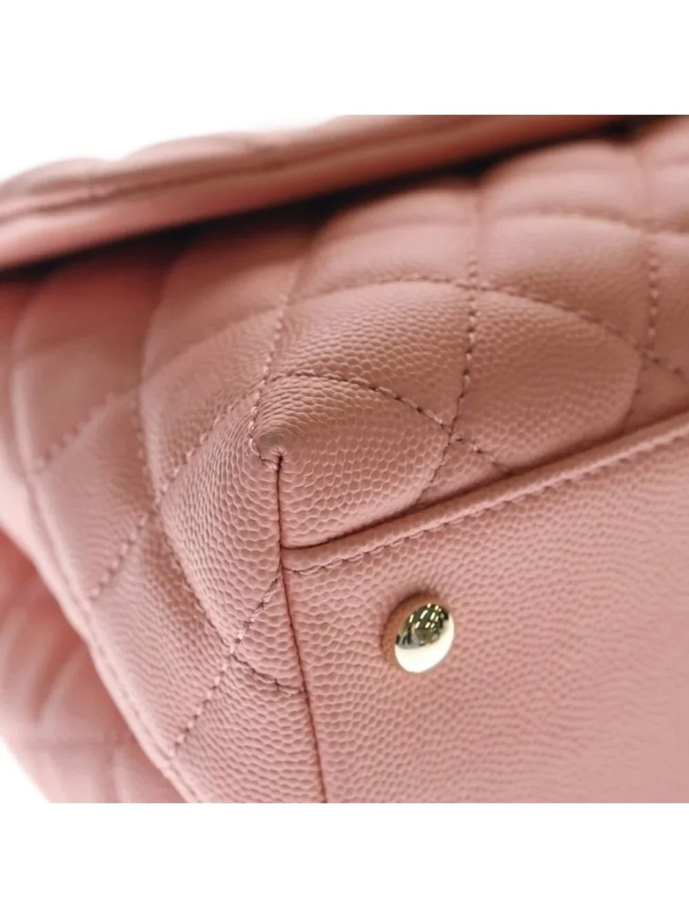 Chanel Quilted Top Handle 2-Way Shoulder Bag Salmon Pink Caviar Leather Gold